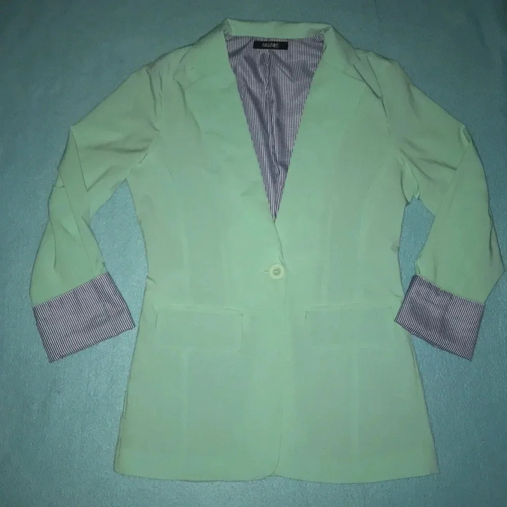COCOLOVE blazer mint with navy striped cuffs fully lined 2 pockets NEW size S